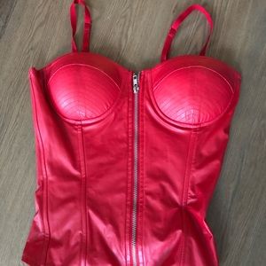 Red Leather Zip Up Corset